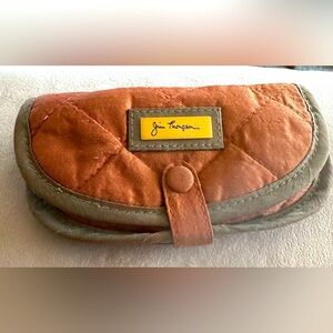 Jim Thompson Luxury Tan Thai Silk Travel Jewelry Bag Accessory Cosmetic Purse